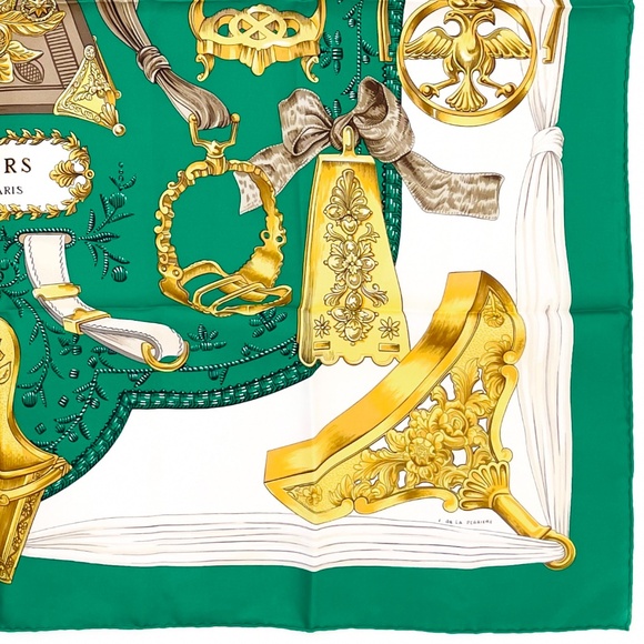 NWT Vintage Hermes Scarf "Etriers" Green - Picture 9 of 10